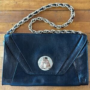 Elliott Lucca Black Leather and Chain Envelope Handbag 11x7"